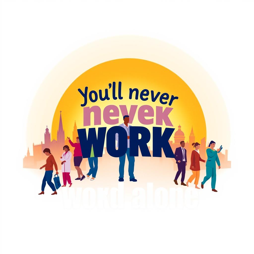 A dynamic and inspiring visual representation of the phrase "You'll never work alone"