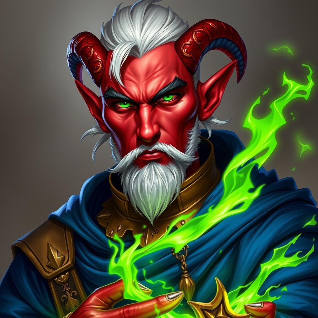 A character portrait of a Tiefling sorcerer in a fantasy setting