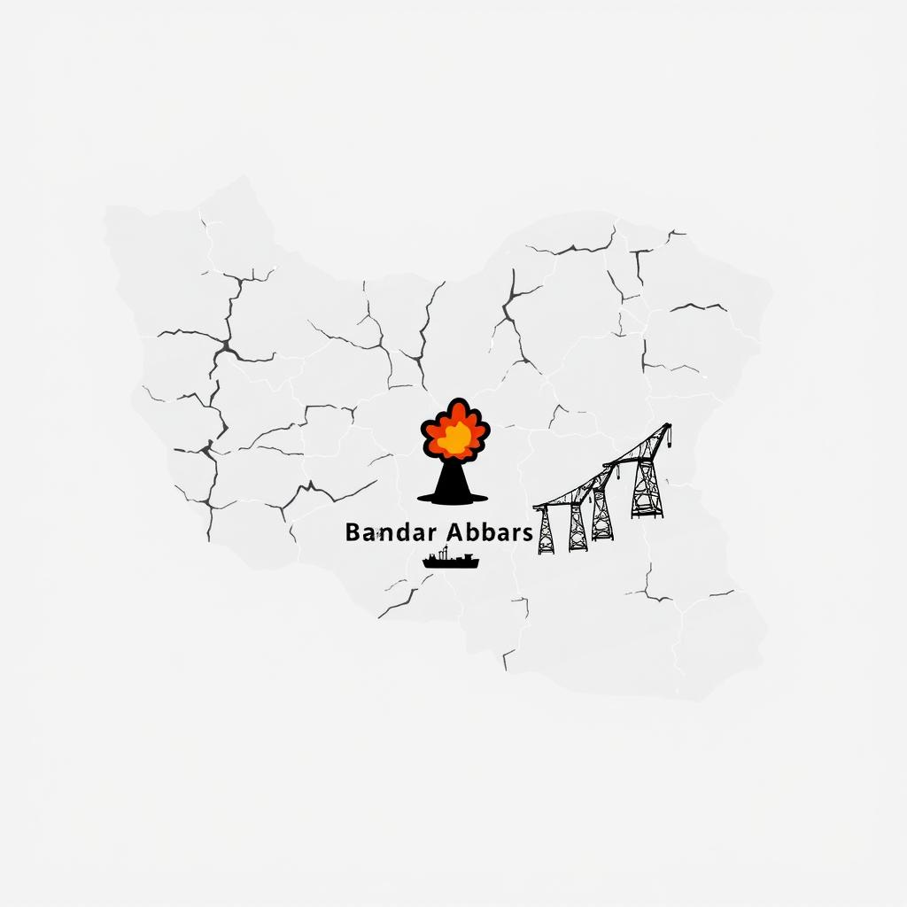 A minimalist representation of the map of Iran, featuring a visually striking design with cracks all over it to symbolize distress and disruption