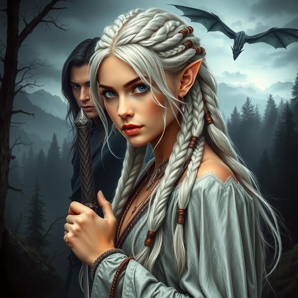A beautiful book cover in the style of romantic fantasy reminiscent of The Lord of the Rings
