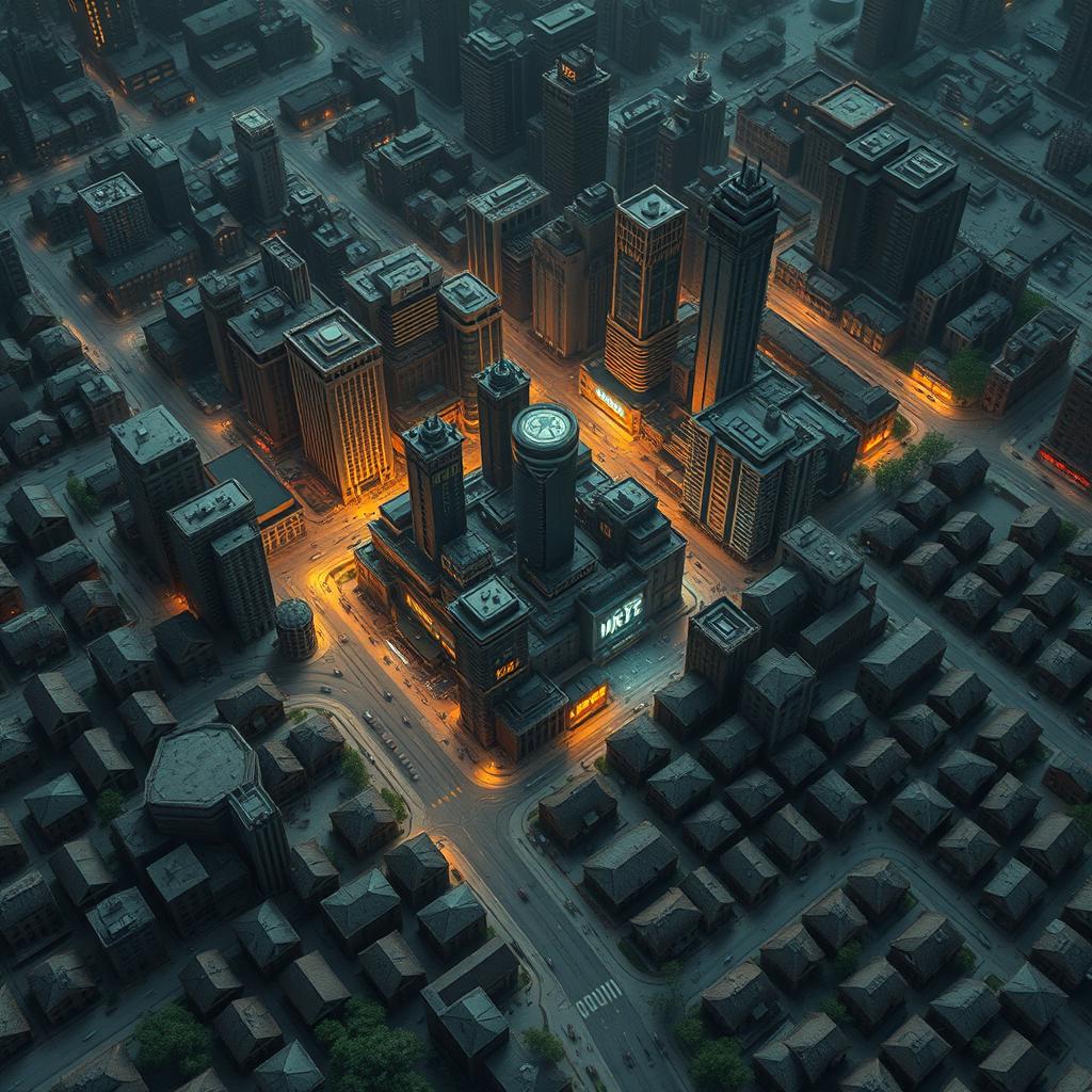 A detailed urban map of a dystopian city