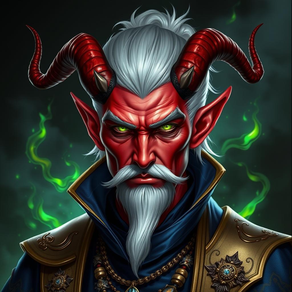 A striking character portrait of a Tiefling sorcerer