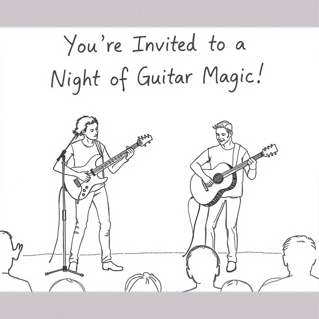 A simple pencil drawing invitation for a guitarists' concert