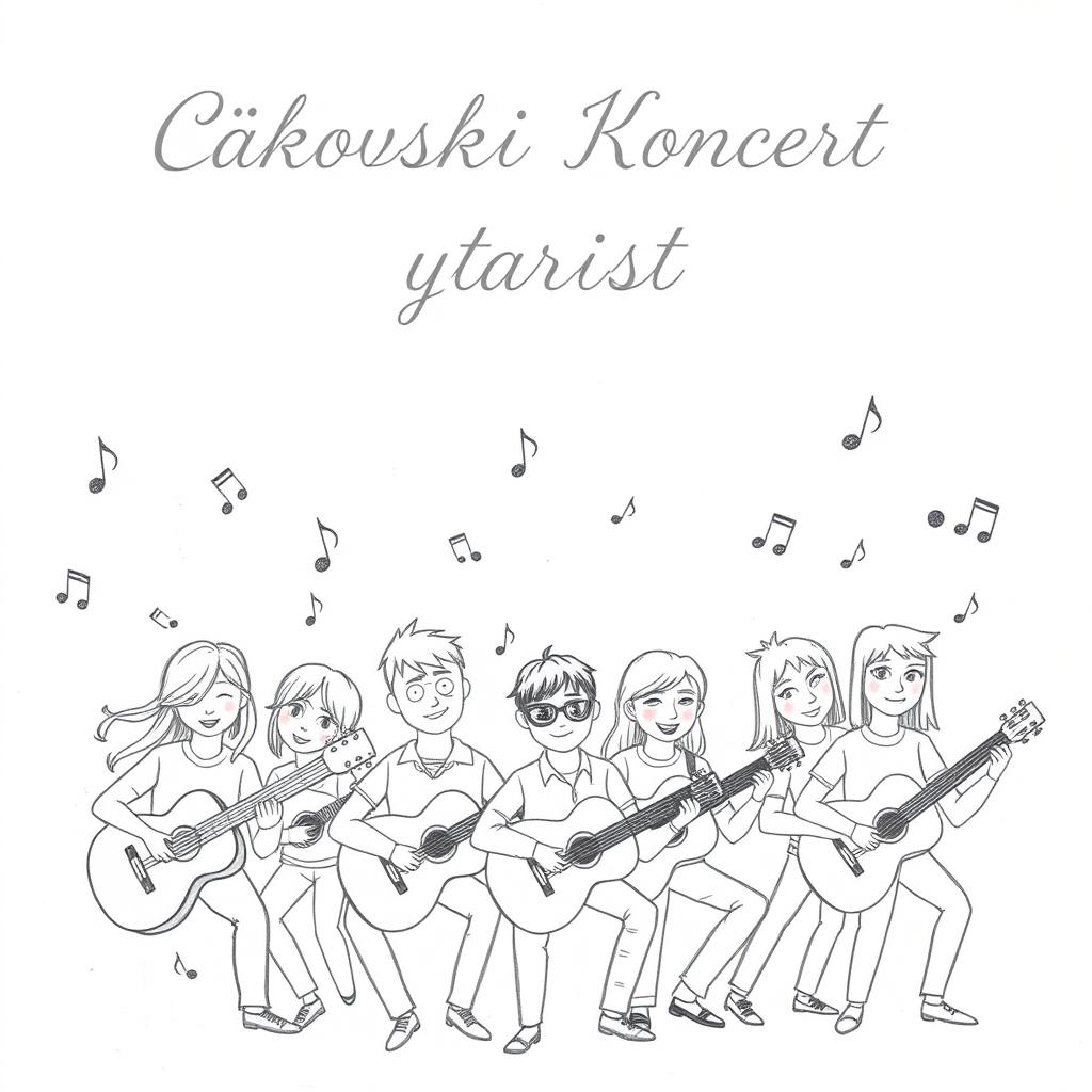 A simple pencil drawing of a student guitar concert invitation