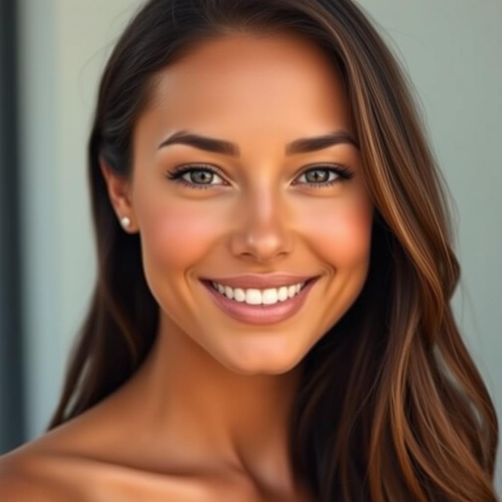 A portrait of a beautiful woman with an even skin tone, radiating natural beauty