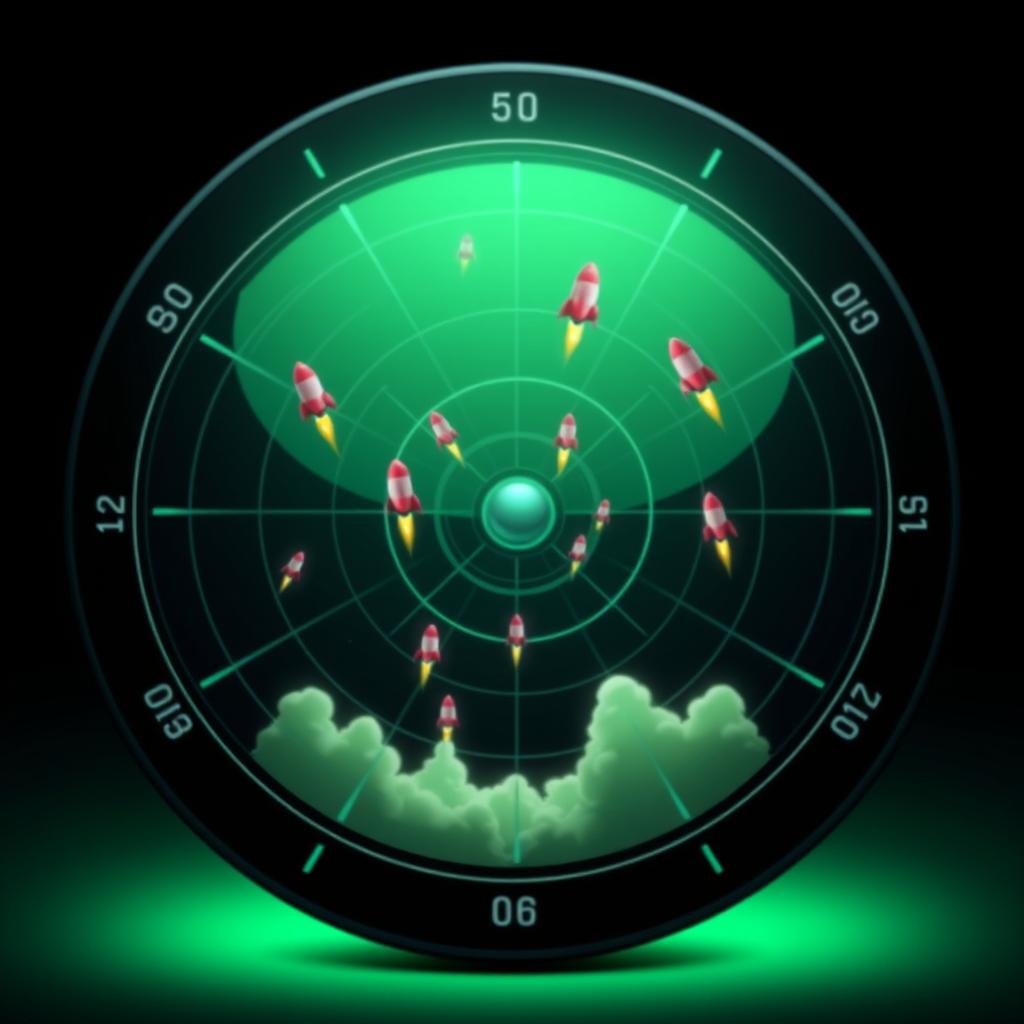 An engaging avatar design featuring a radar screen displaying multiple rockets as blips