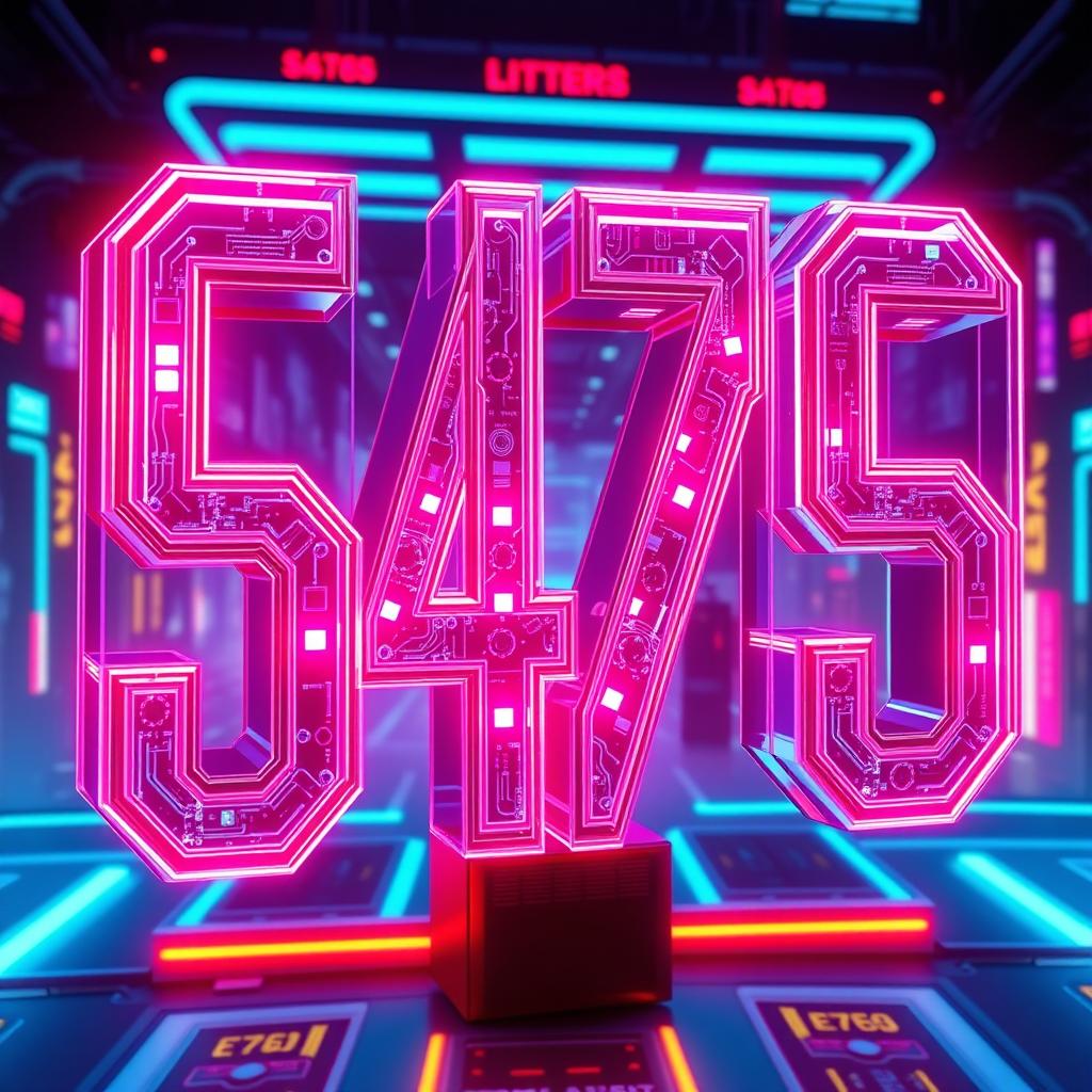 The number '5475' presented in a high-tech, cyberpunk neon style