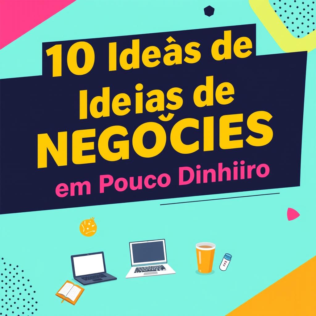 A beautiful and modern ebook cover featuring the title '10 Ideias de Negócios para Começar em Casa com Pouco Dinheiro'