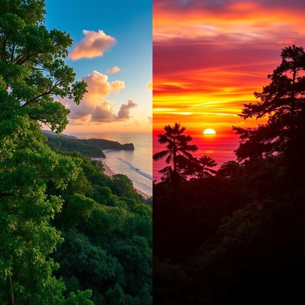Combine two stunning images seamlessly into a single horizontal composition