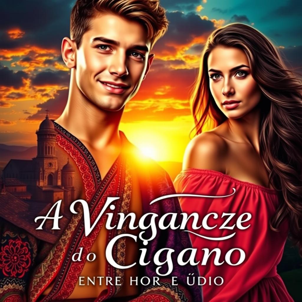 A captivating romance book cover titled 'A Vingança do Cigano: Entre Amor e Ódio'