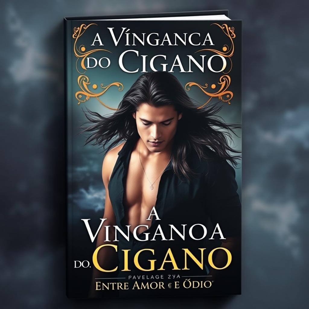 A captivating book cover featuring a stunningly handsome man with long, flowing hair