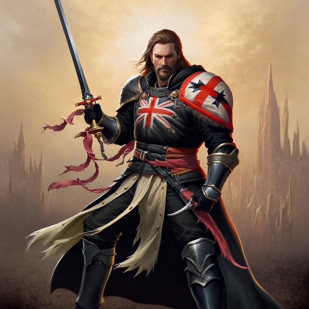 Can you give him a faded union jack pattern tabbard