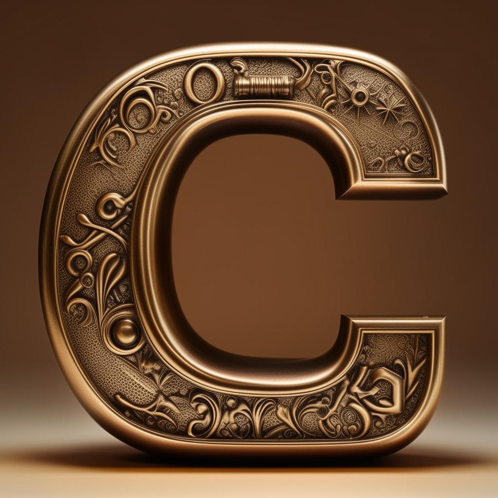 A high definition, bronze plated letter C and L with intricate textures and beautiful light reflections. Both letters standing upright on a neutral background.