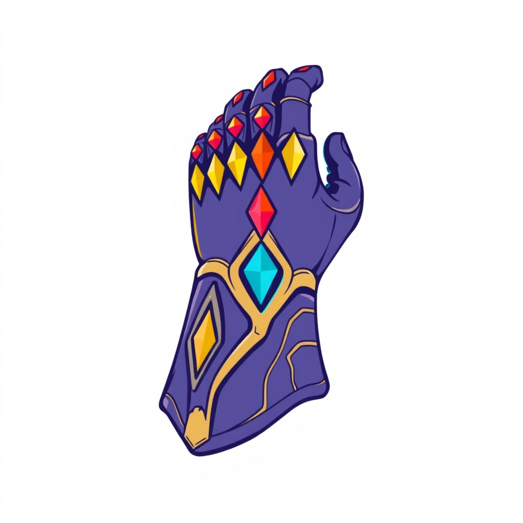 A minimalist representation of Thanos' Infinity Gauntlet, featuring a sleek design with a focus on the gauntlet's vibrant colors and jewels