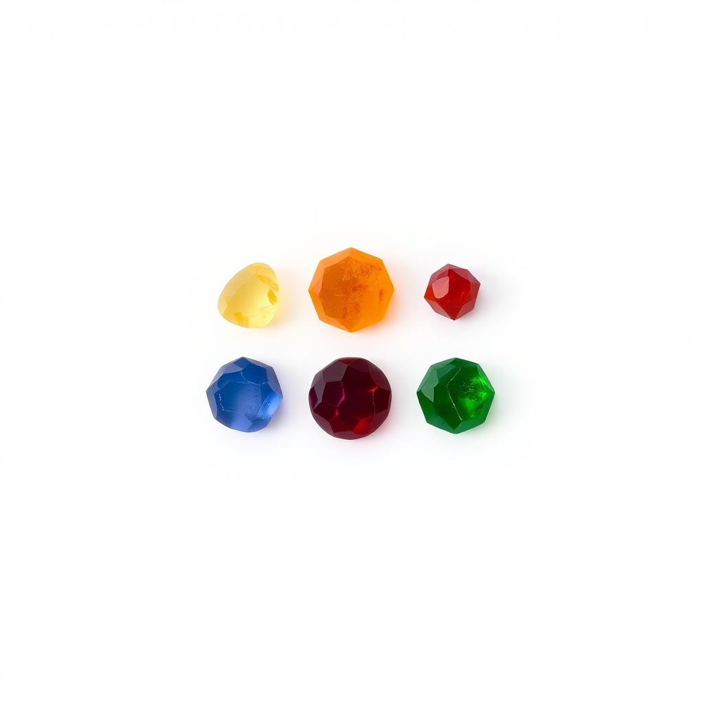 A minimalist representation of the Infinity Stones from Marvel's Endgame, featuring each stone's distinct color and symbolism