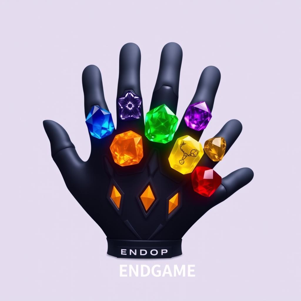 A minimalist representation of the Infinity Stones from Marvel's Endgame, displayed as if they are arranged on a glove, but without the glove itself