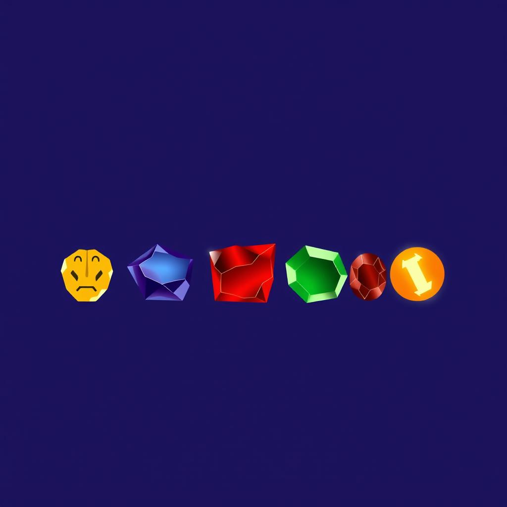 A minimalist depiction of the Infinity Stones from Marvel's Avengers: Endgame, arranged in the correct order