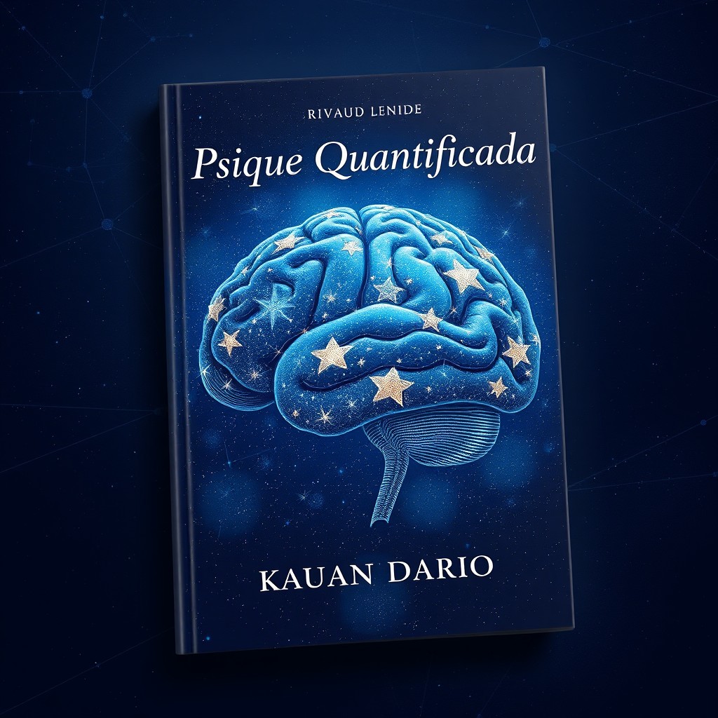 A stunning book cover design featuring a 2D illustration of a brain composed entirely of stars, symbolizing the concept of the mind as a vast universe