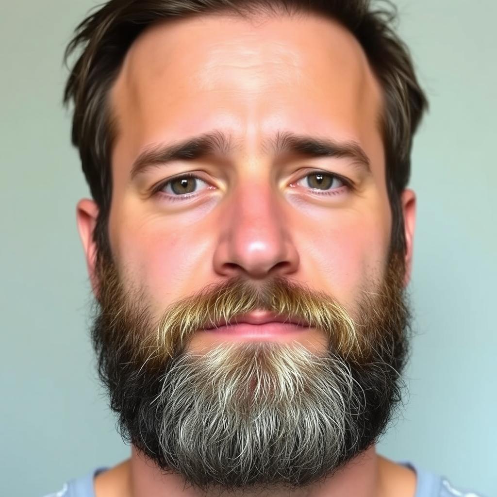 A man with a natural beard that has been growing for 5 to 10 days, showcasing a slightly rough and unkempt appearance