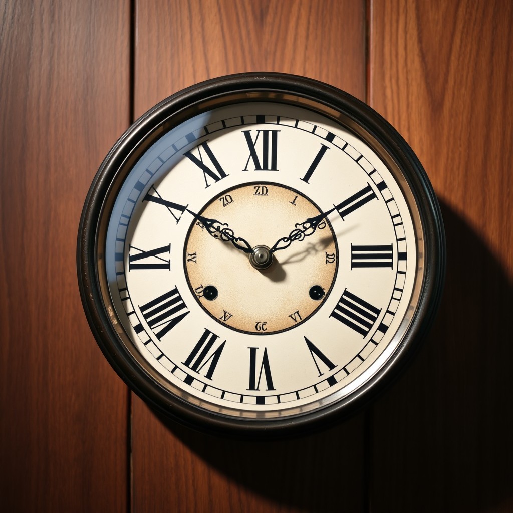 An artistic representation of an analog clock showing 4:50:01