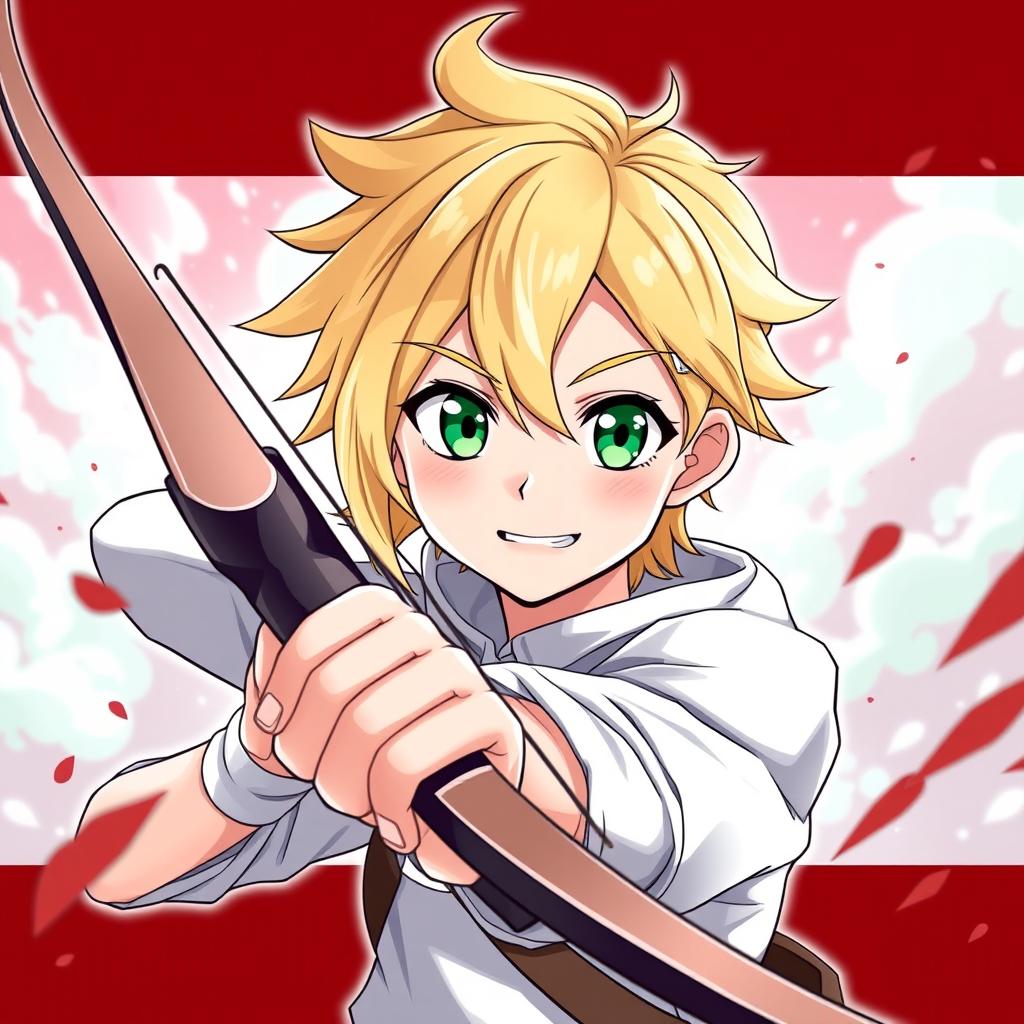An anime-inspired adult male character with a cute and cheerful deredere personality