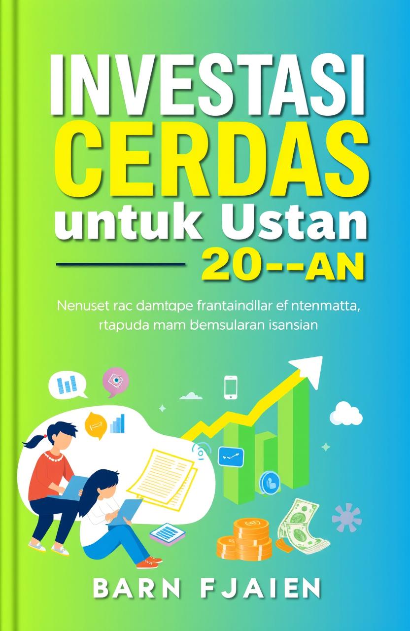 A book cover design for the title 'Investasi Cerdas untuk Usia 20-an: Mulai dari Nol, Menuju Bebas Finansial'