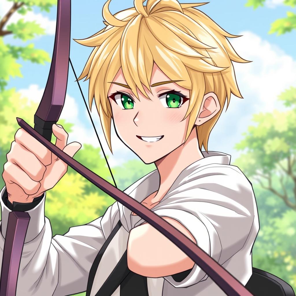 An adult tsundere male character from a manhwa, featuring striking blonde hair styled in a modern split fashion