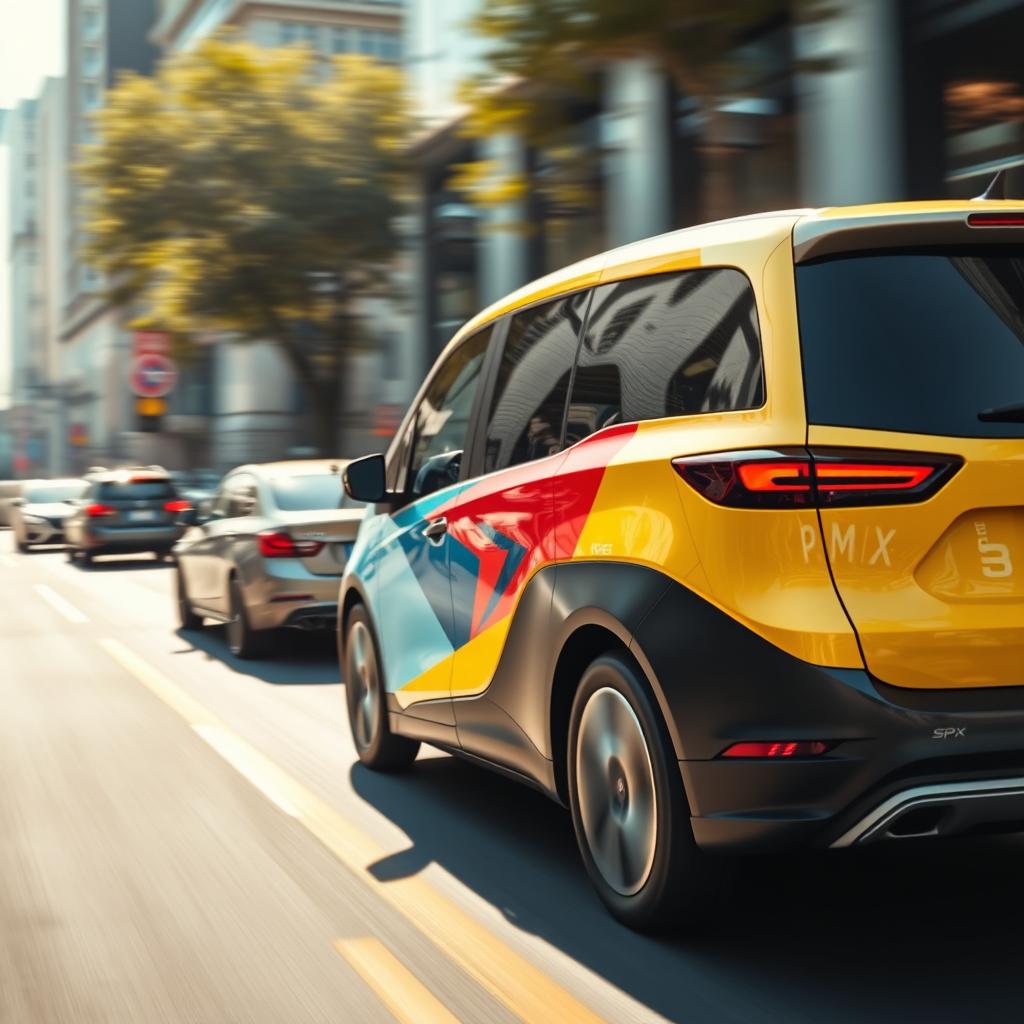 A dynamic and modern Spx express vehicle in motion, showcasing its sleek design and vibrant colors