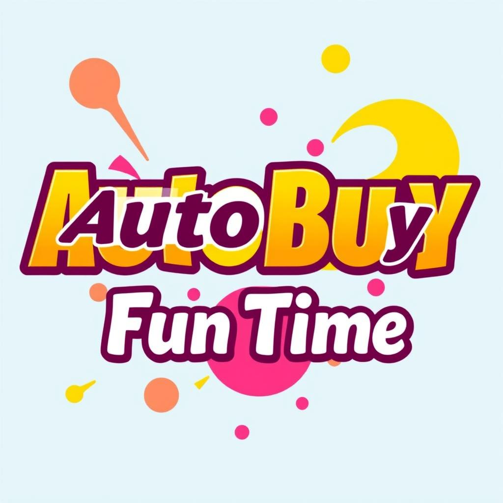 A vibrant and colorful graphic design featuring the bold and stylish text 'AutoBuy' prominently displayed at the center
