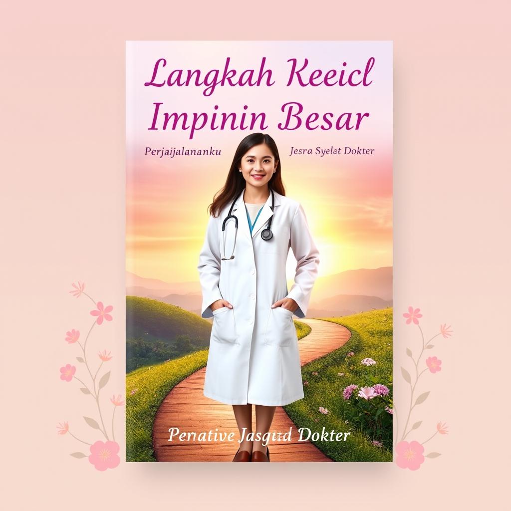 A book cover design aimed at women for the title 'Langkah Kecil Menuju Impian Besar: Perjalananku Menjadi Dokter'