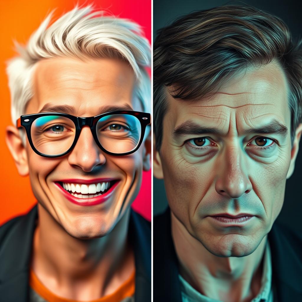 A creative collage featuring two portraits