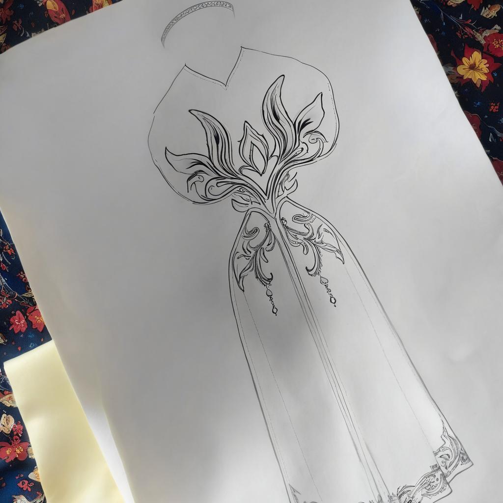 Sketch to image. It's a dress with the persian lutos motif. Do the sketck i upload