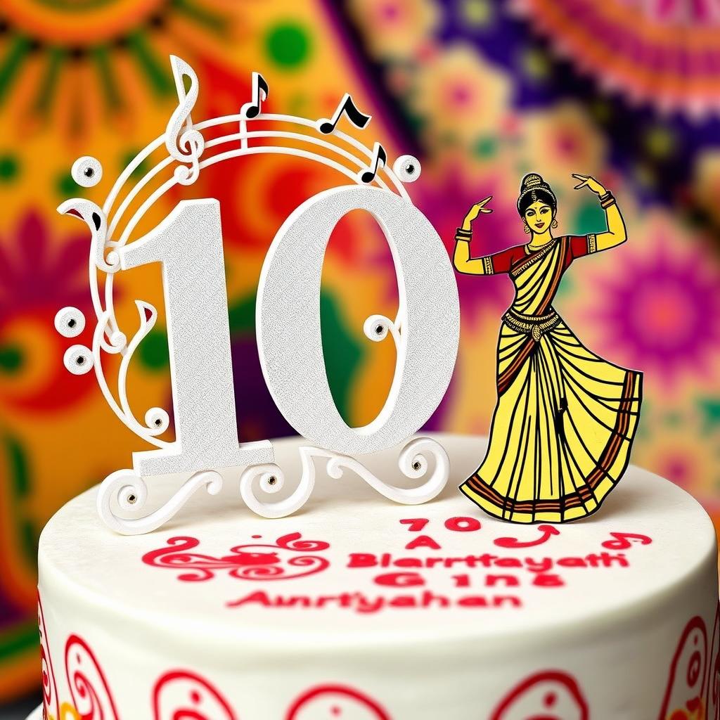 A beautifully designed cake topper for a celebration at the Hawkes Bay Indian Cultural Center, featuring intricate designs that represent Bharatanatyam art