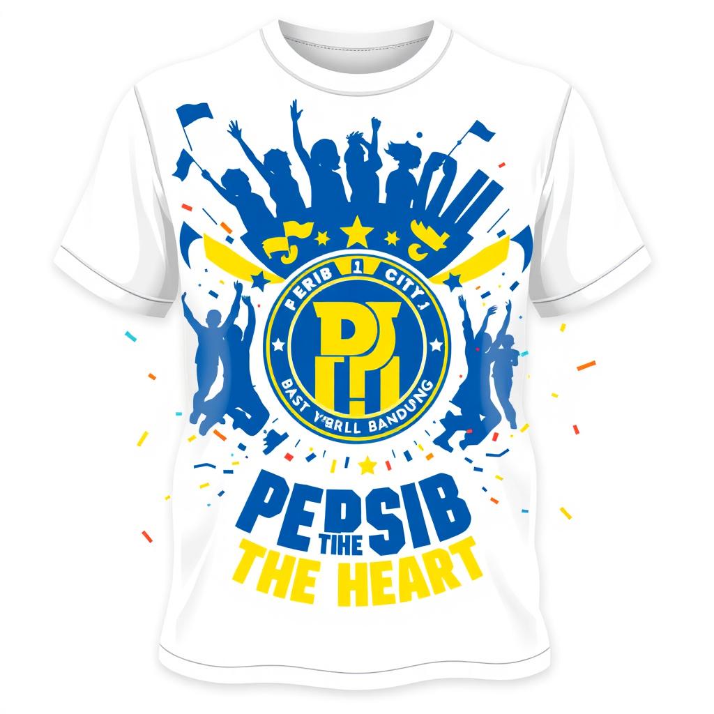 A vibrant and energetic design for a white t-shirt featuring the theme 'Bobotoh Persib'