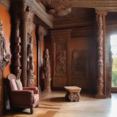 The luxurious mansion was adorned with intricate wood carvings depicting anthropoid apes, adding a touch of elegance to the interior design.