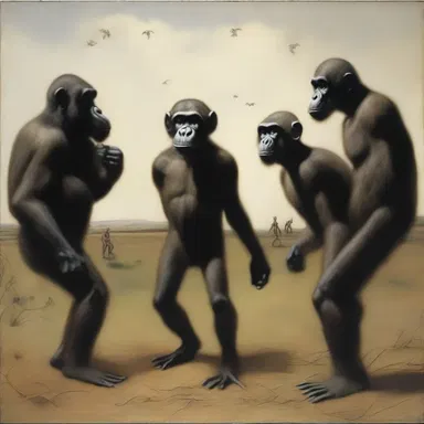 The artist's masterpiece depicted a surreal scene where anthropoid apes mingled with humans, symbolizing the blurred boundaries between the two species.