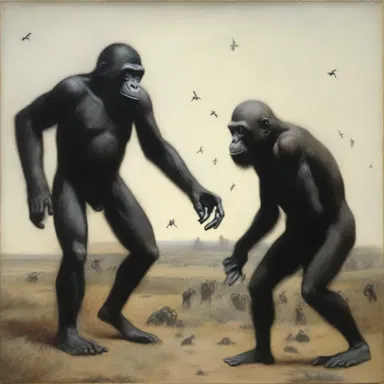 The artist's masterpiece depicted a surreal scene where anthropoid apes mingled with humans, symbolizing the blurred boundaries between the two species.