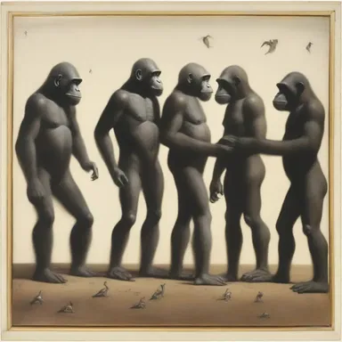 The artist's masterpiece depicted a surreal scene where anthropoid apes mingled with humans, symbolizing the blurred boundaries between the two species.