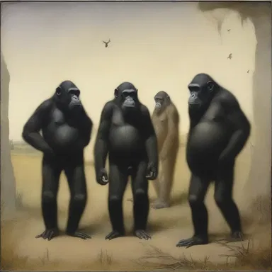 The artist's masterpiece depicted a surreal scene where anthropoid apes mingled with humans, symbolizing the blurred boundaries between the two species.