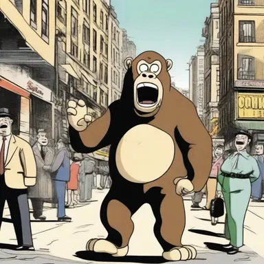 The cartoon featured a mischievous anthropoid ape causing all sorts of hilarious chaos in a bustling city.