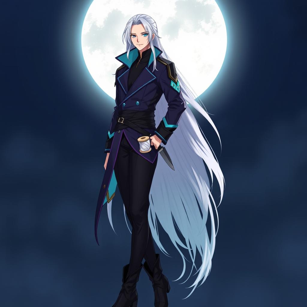Lunari, the Servant of the Moon, depicted as a tall and slender figure with a modest smile