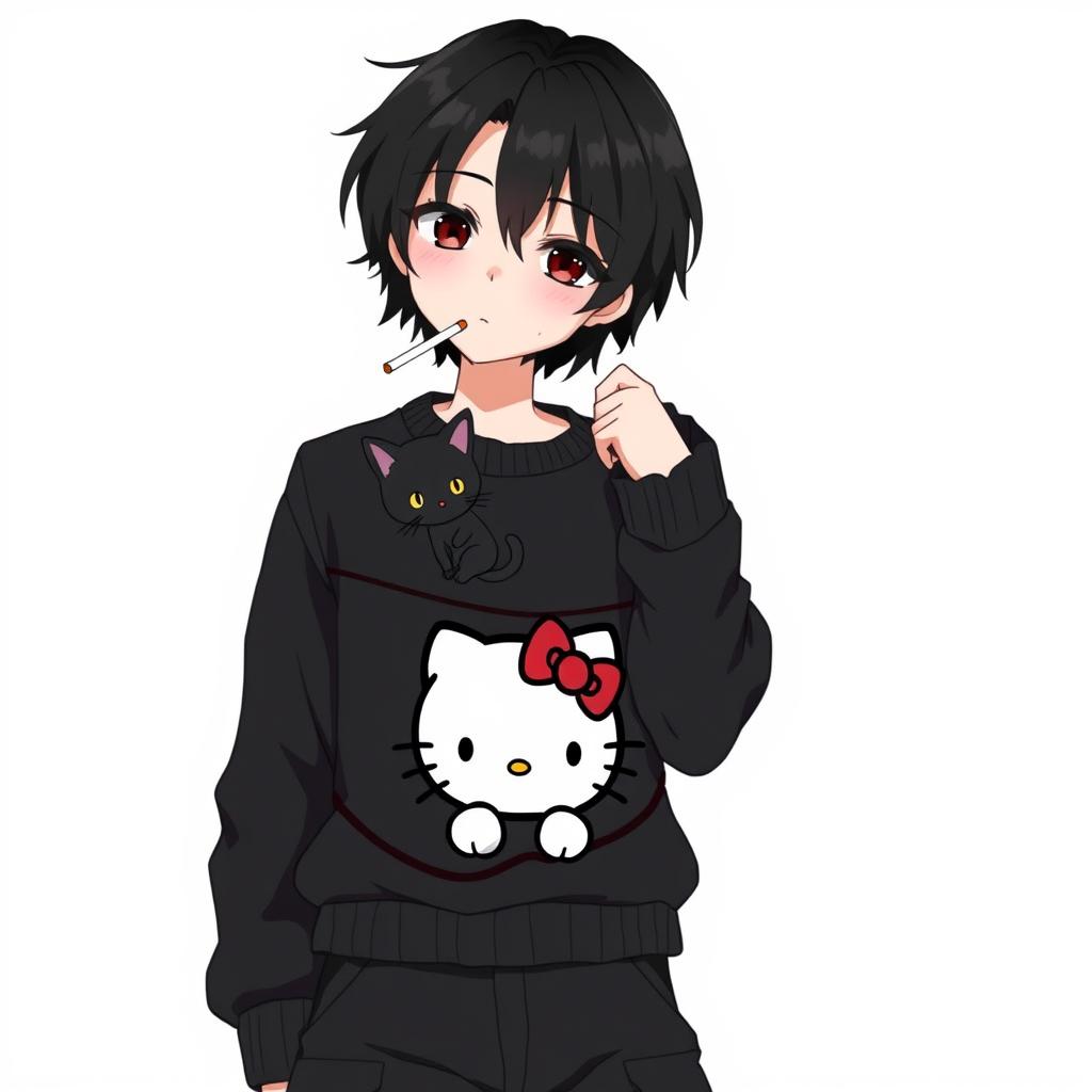 An anime-style illustration of a boy with medium black hair and dark brown non-expressive eyes