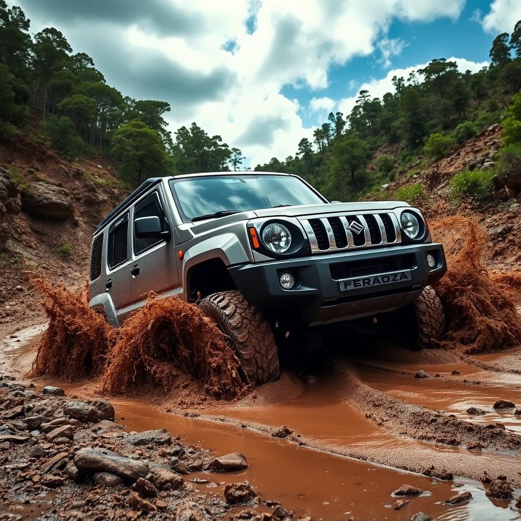 A Daihatsu Feroza navigating through an extreme off-road environment, showcasing its rugged design and capabilities