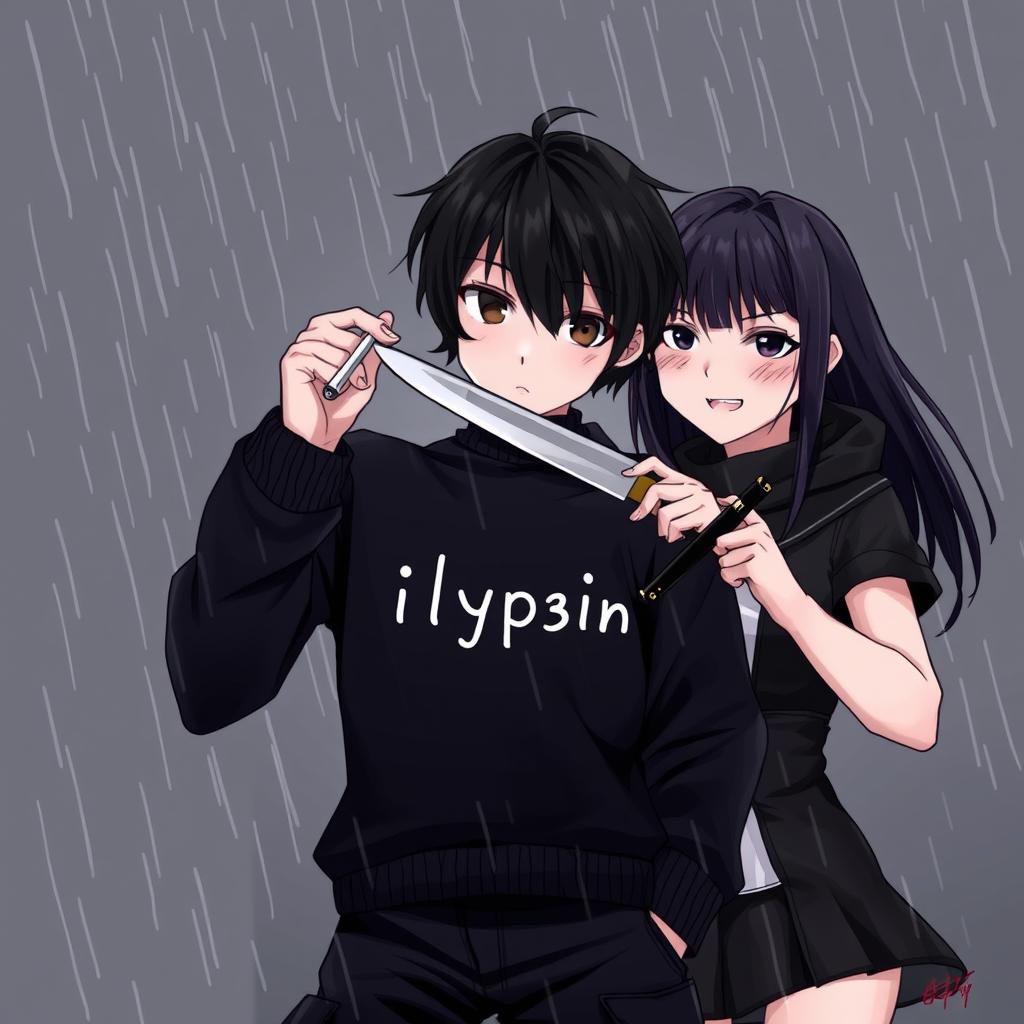 An anime-inspired illustration featuring a boy with medium-length black hair and dark brown, non-expressive eyes