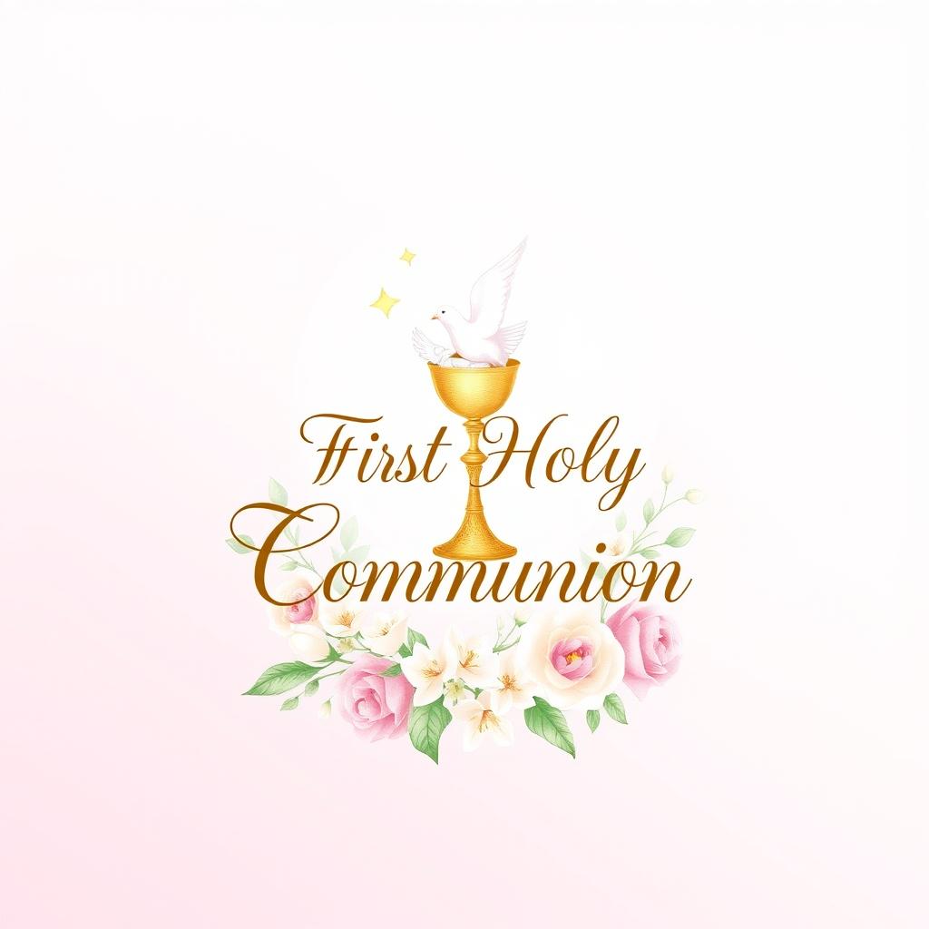 A beautifully designed First Holy Communion card, featuring soft pastel colors and elegant typography