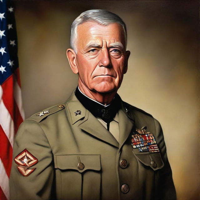 Portrait of a distinguished US army four-star general in the style of a classical oil painting.