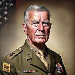 Portrait of a distinguished US army four-star general in the style of a classical oil painting.