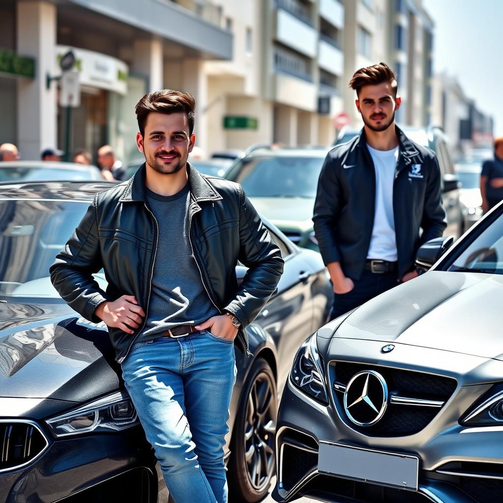 A scene featuring two handsome young men in their prime, one Albanian and the other Romanian