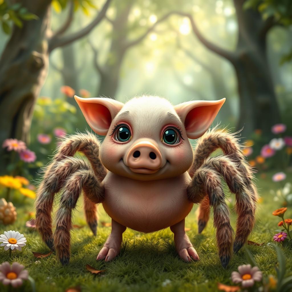 A whimsical and fantastical creature known as 'Spiderpork', combining features of a spider and a pig
