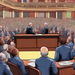 A high-quality digital art piece showcasing a lively political debate